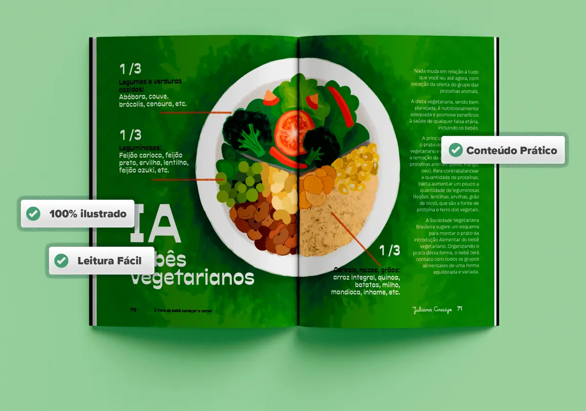 Páginas sobre introdução alimentar para bebês vegetarianos